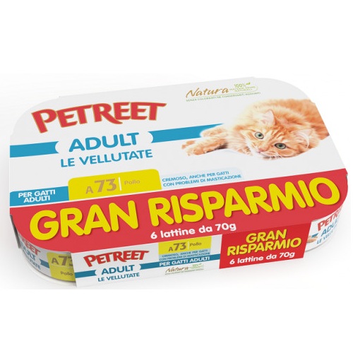 PETREET NATURA VELLUTATE CON POLLO E PISELLI E POLLO ZUCCHINE MULTIPACK 5+1 GRATIS